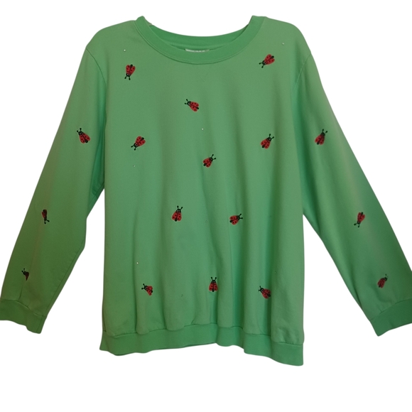 Quacker Factory Embroidered Ladybug And Sequin Sweatshirt Women's Sz Medium - Picture 1 of 7